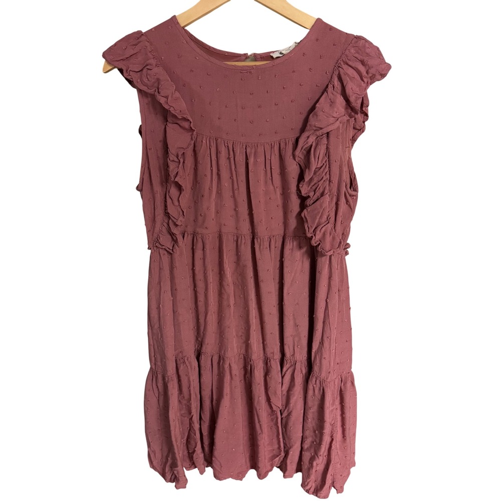 Fashion on Earth Mauve Swiss Dot Ruffle Tiered Mini Dress HF21C364DG Pink Small
